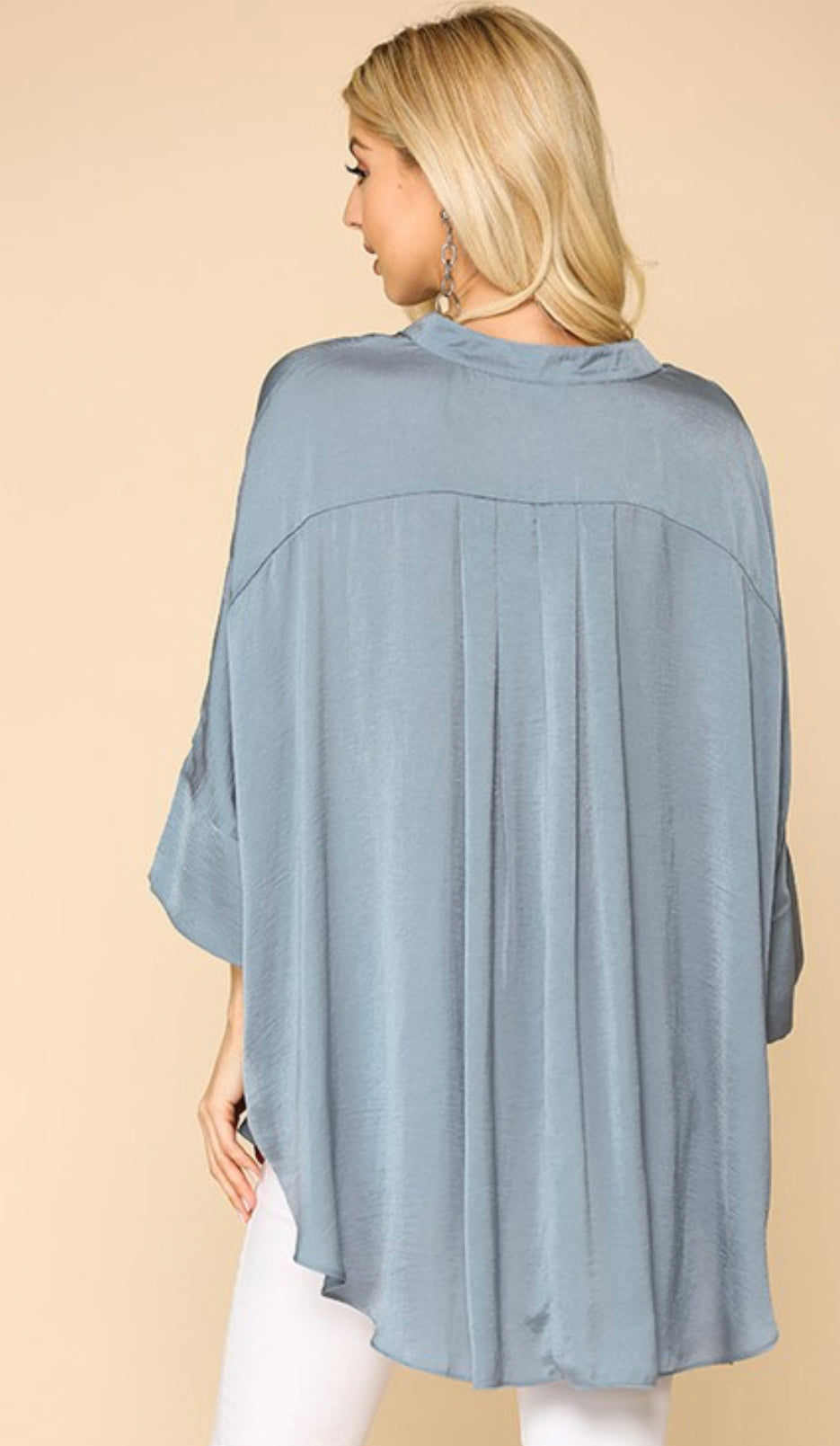 **MORE COLORS** Hi-Lo Satin Button Down Blouse