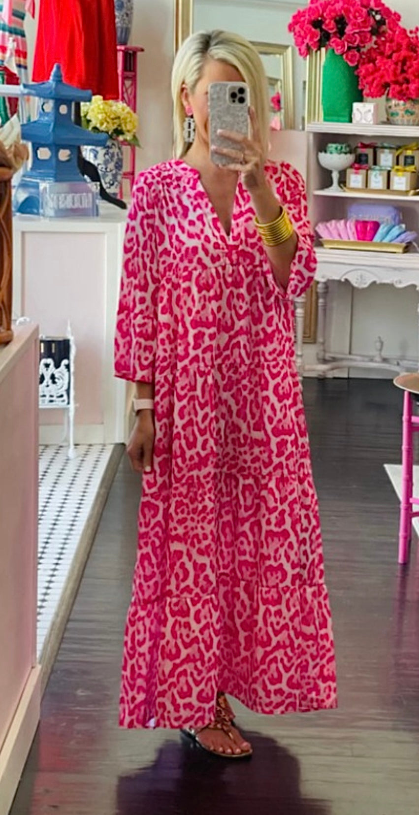 Pink Leopard Print Maxi Dress