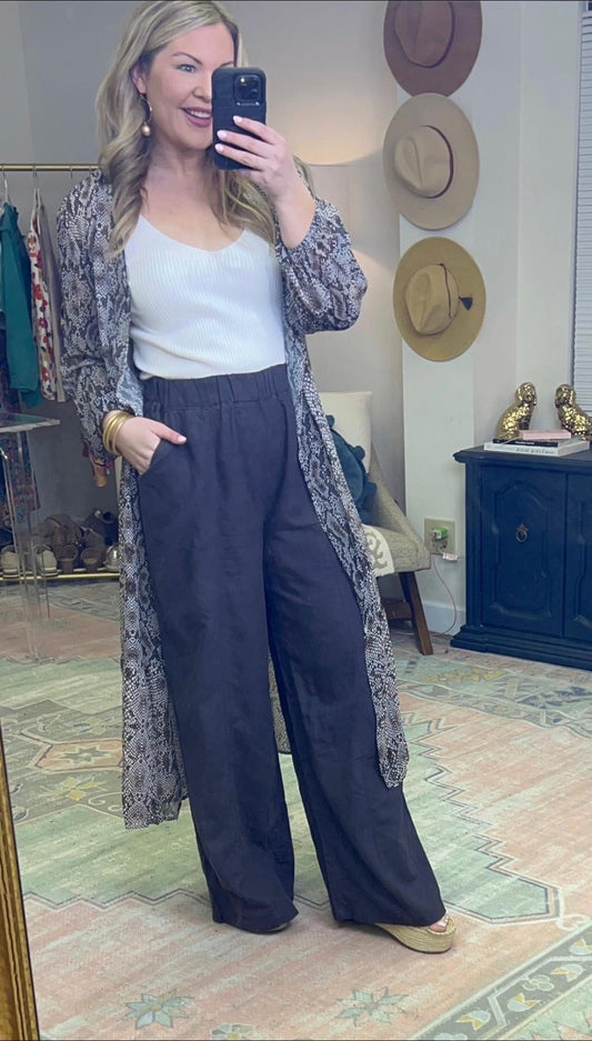 Charcoal Wide Leg Linen Pants