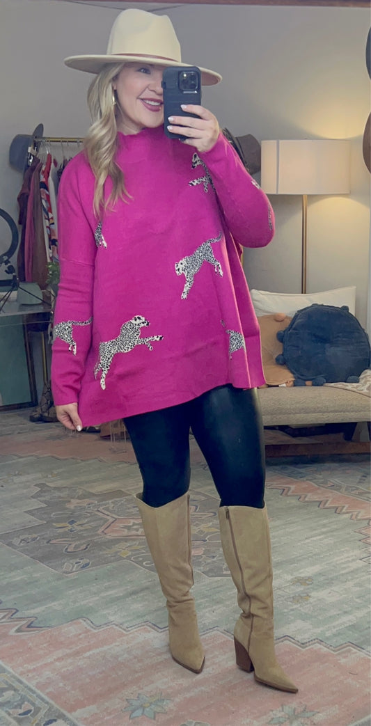Cheetah Print Mock Neck Sweater