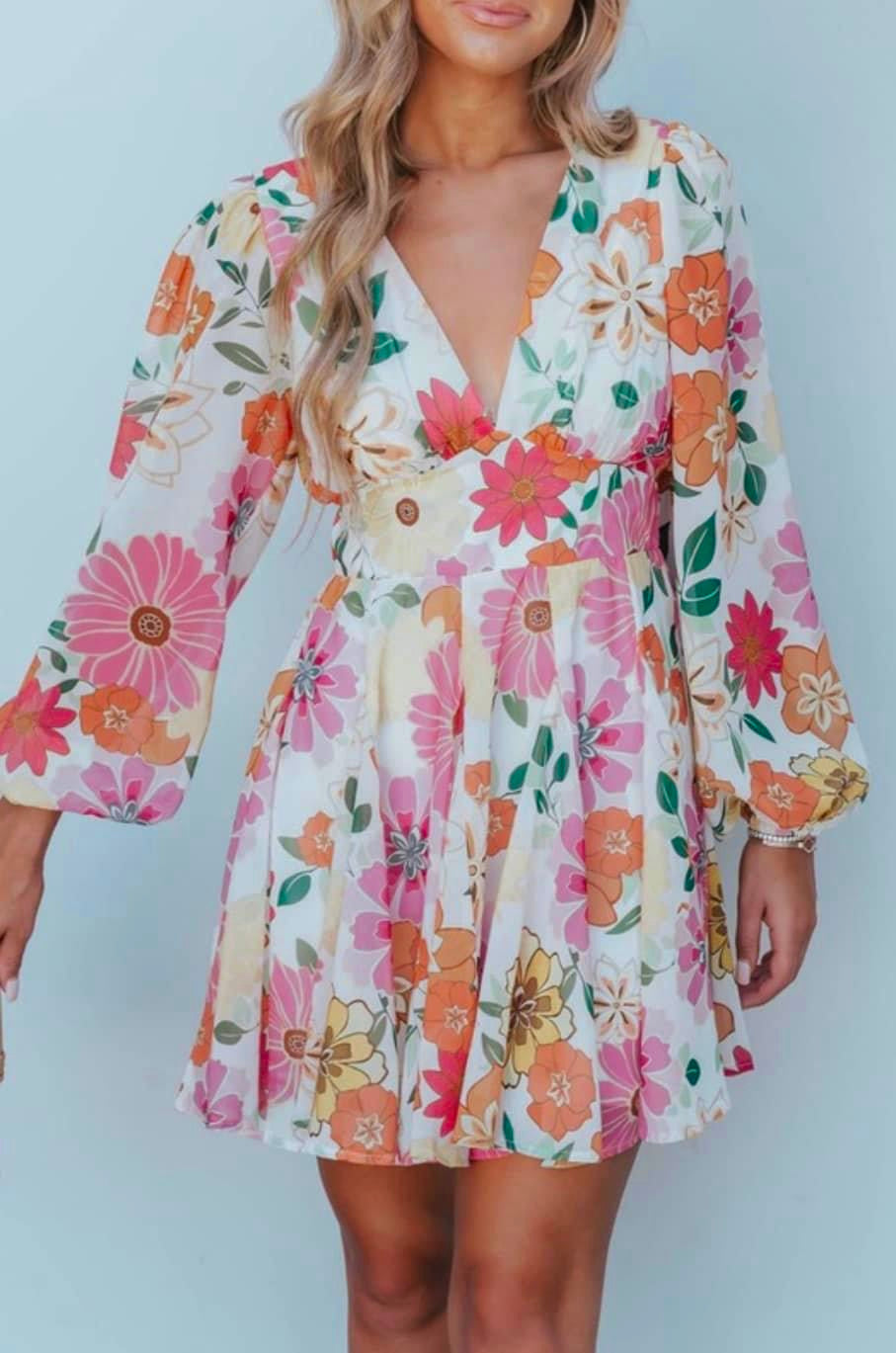 Retro Floral Print Mini Dress