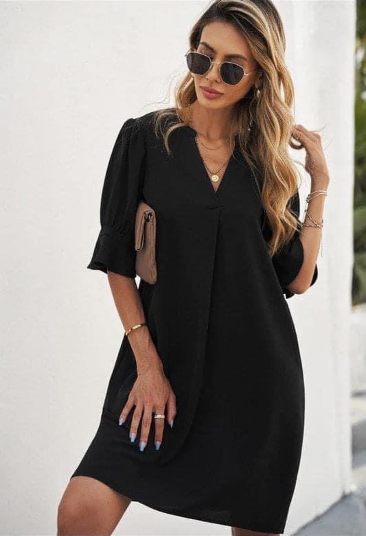 **MORE COLORS** Short Sleeve Split Neck Ruffle Shift Dress