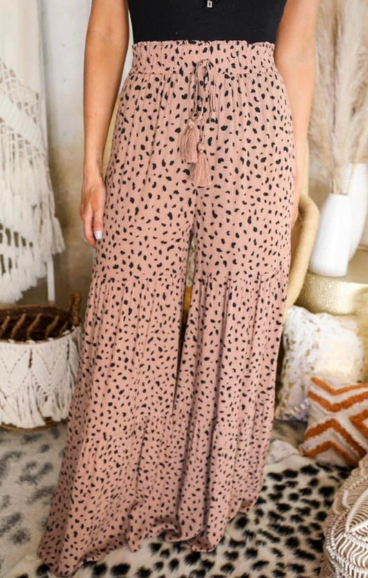 Animal Print Wide Leg Ruffle Pants