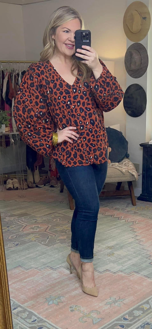 Rust/Navy Leopard Print Blouse