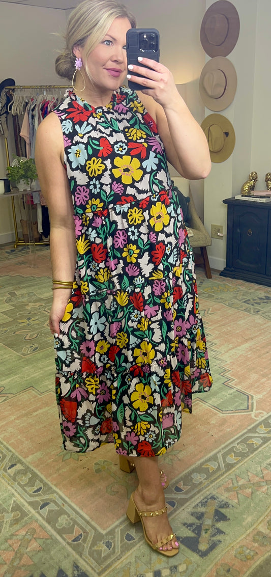 Ruffle Tiered Floral Print Midi Dress