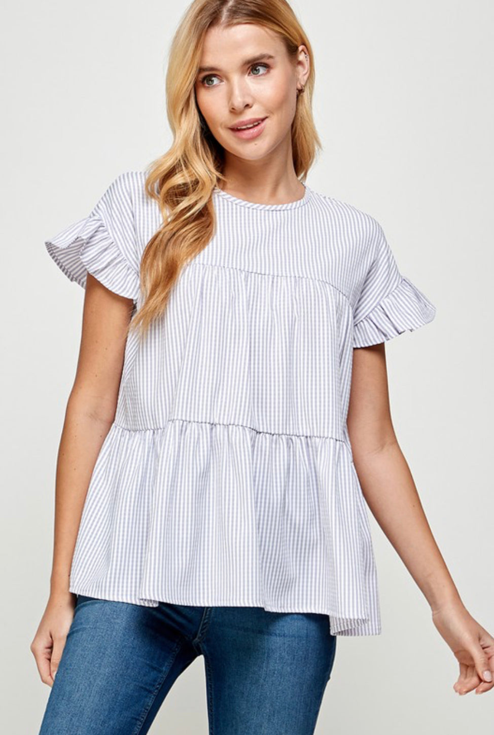 Seersucker Stripe Ruffle Tiered Top