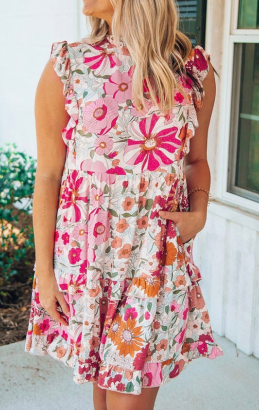 Retro Floral Print Babydoll Dress