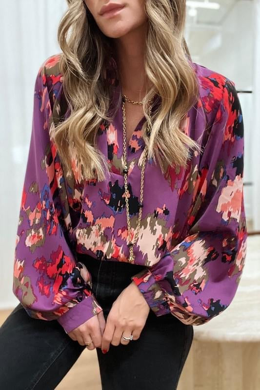 **MORE COLORS** Watercolor Abstract Balloon Sleeve Blouse