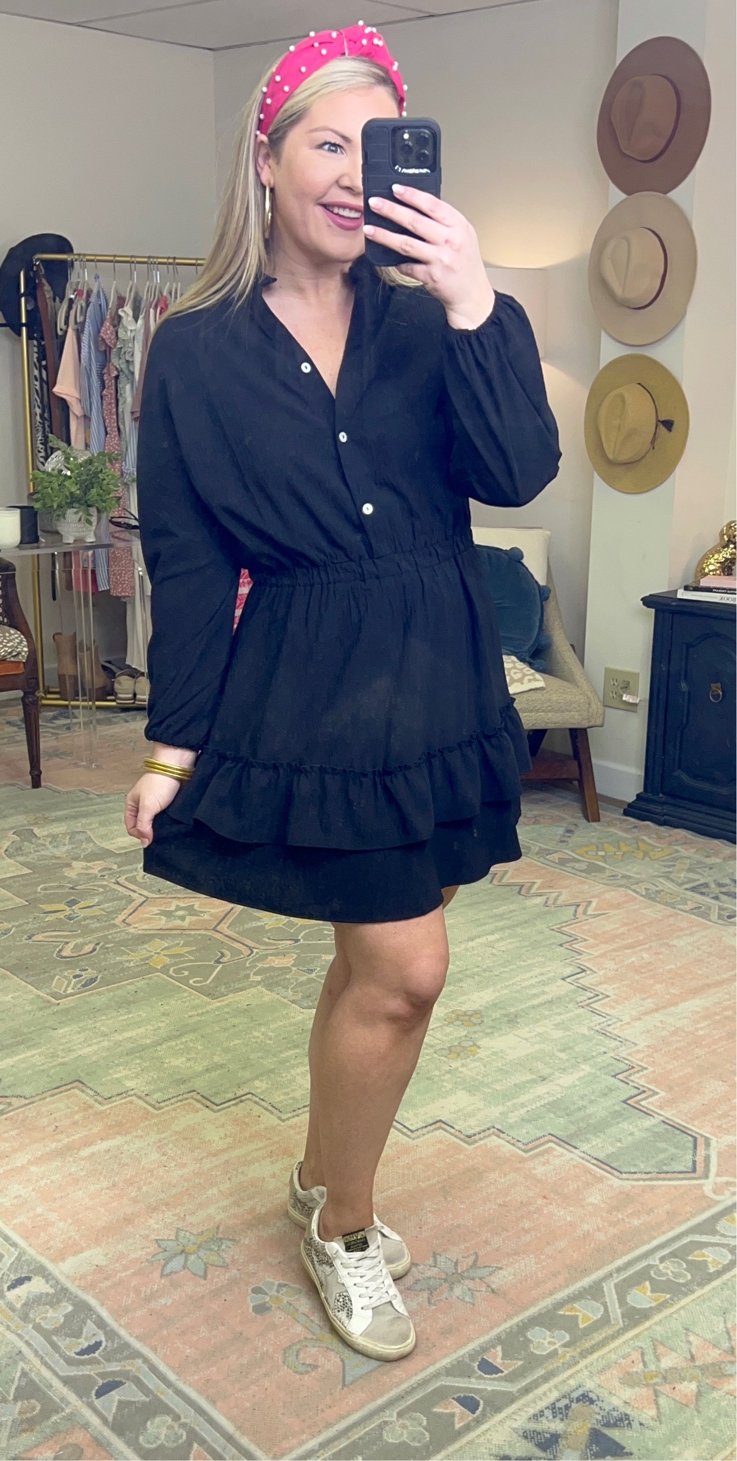 Ruffle Cinch Waist Shirt Dress