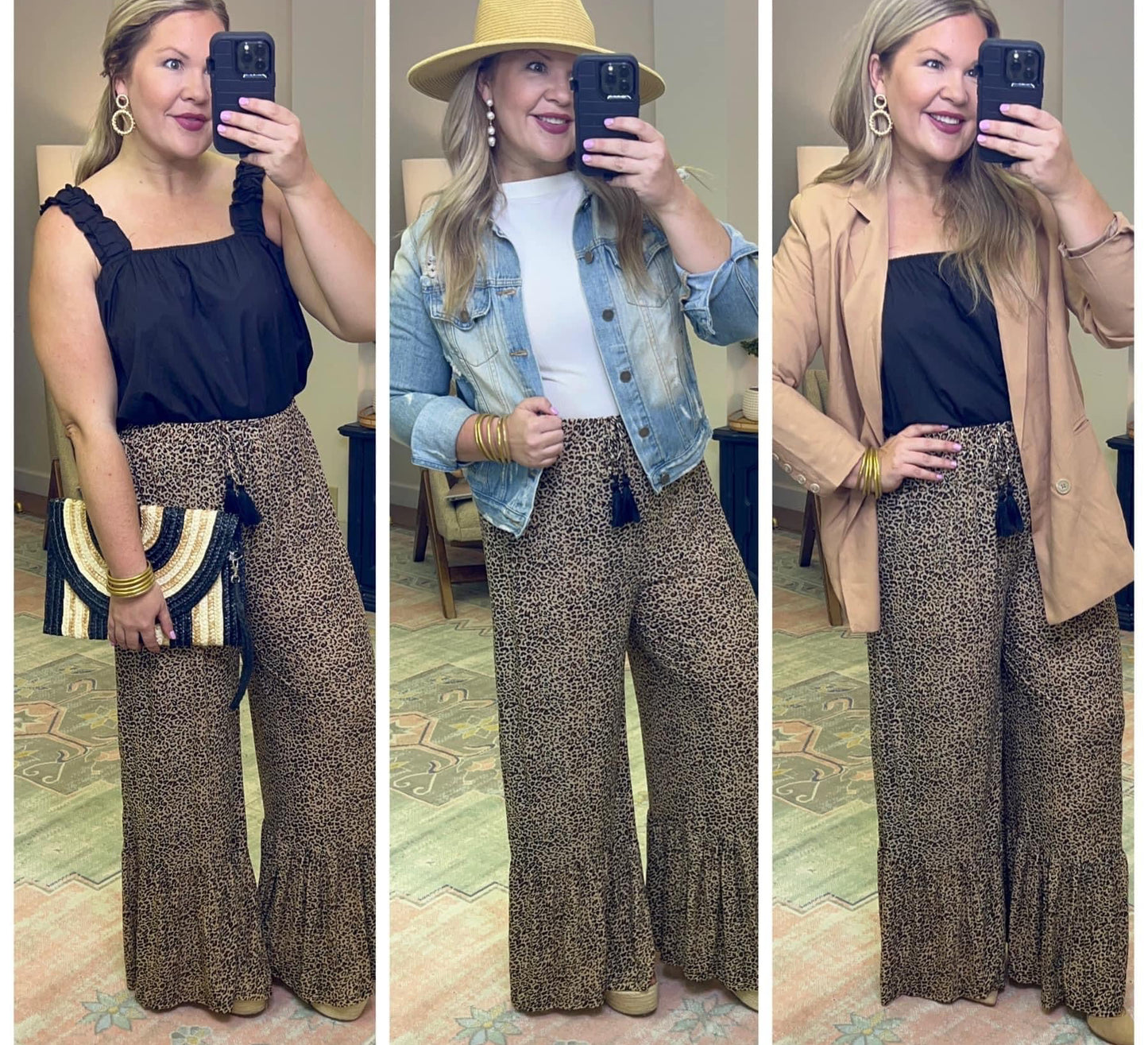 Wide Leg Leopard Ruffle Pants